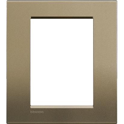 Living Light Placca 3+3P Square, metal square frame by BTicino, height 134mm, width 120mm, elegant and modern design.