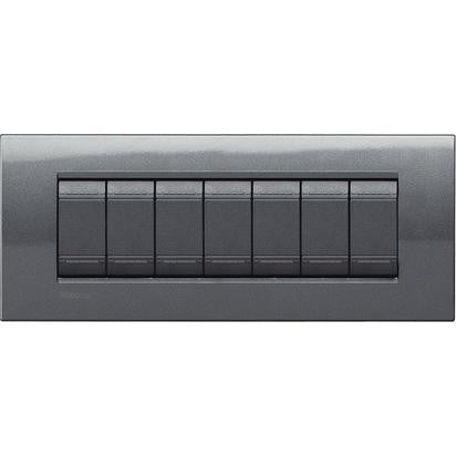Living Light Placca 7P Acciaio by BTicino, 7-module metal switch plate, ideal for modern electrical setups.