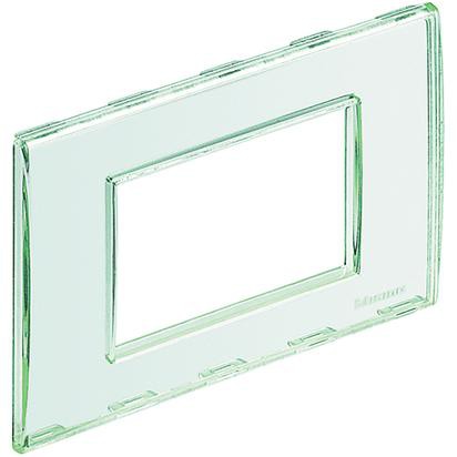 BTicino Living Light customizable 3-module crystal plate for basculant command devices, dimensions 86mm x 120mm.