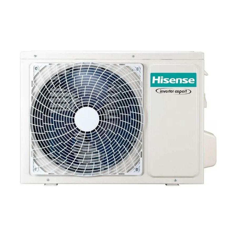 Hisense EASY SMART 12000 BTU Inverter air conditioner, outdoor unit with energy-efficient design.