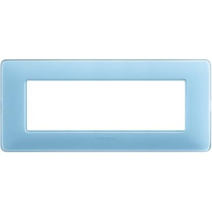 Bticino Matix turquoise 6-module plate AM4806CAR, designed for support 506LSA, dimensions 84mm x 191mm.