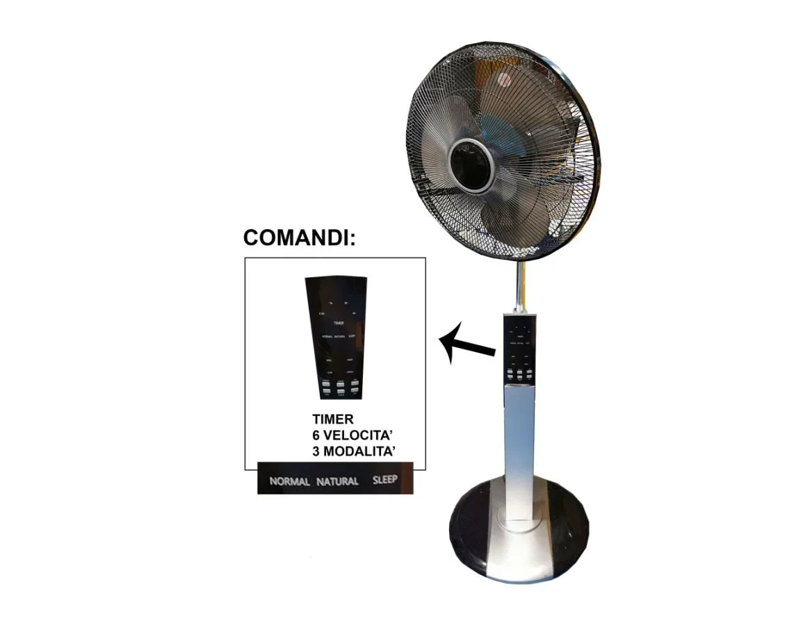 Ventilatore a Piantana Regolabile FS40-16ER 60W con 6 Velocità e Oscillazione, Base Tonda Stabile