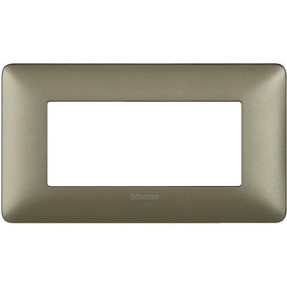 Bticino Matix 4-module frame in titanium color, model AM4804MTA, dimensions 84mm height x 143.7mm width.