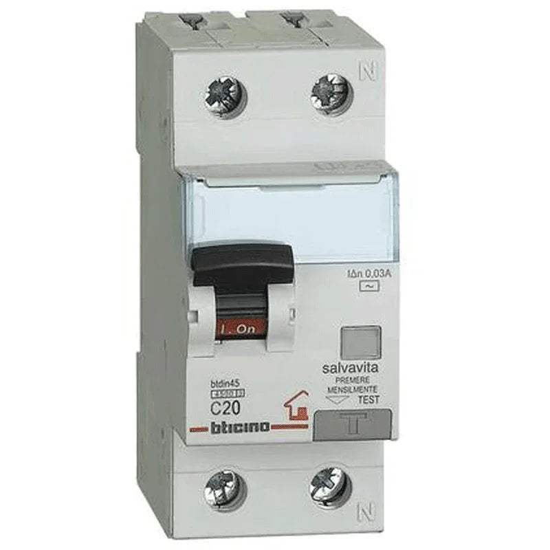 Interruttore Magnetotermico Differenziale BTicino 20A 1P+N 4,5KA GC8813AC20 - Sicurezza Affidabile