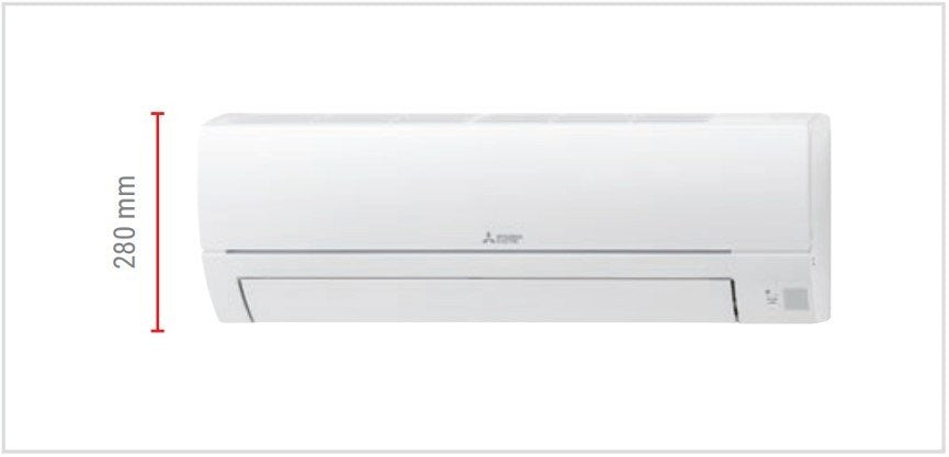 Mitsubishi MSZ-HR25VF 9000 Btu air conditioner unit with dimensions 280 mm height.