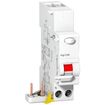 Schneider Vigi C40 1P+N 25A 30mA residual current device, white compact design for electrical safety.