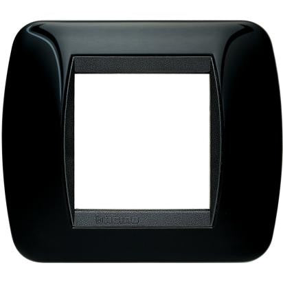 Bticino Living Int. Placca 2 posti NERO, metal frame, dimensions 80mm x 93mm, part of Livinglight series.