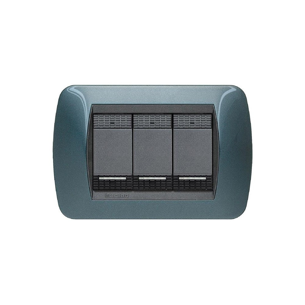 Living International Placca 3 Posti, Blu, by BTICINO L4803BT, triple switch plate for modern electrical installations.