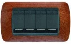 BTicino Living Int. Placca 4 posti legno mogano, 4 moduli, serie Livinglight, dimensioni 80mm x 140mm