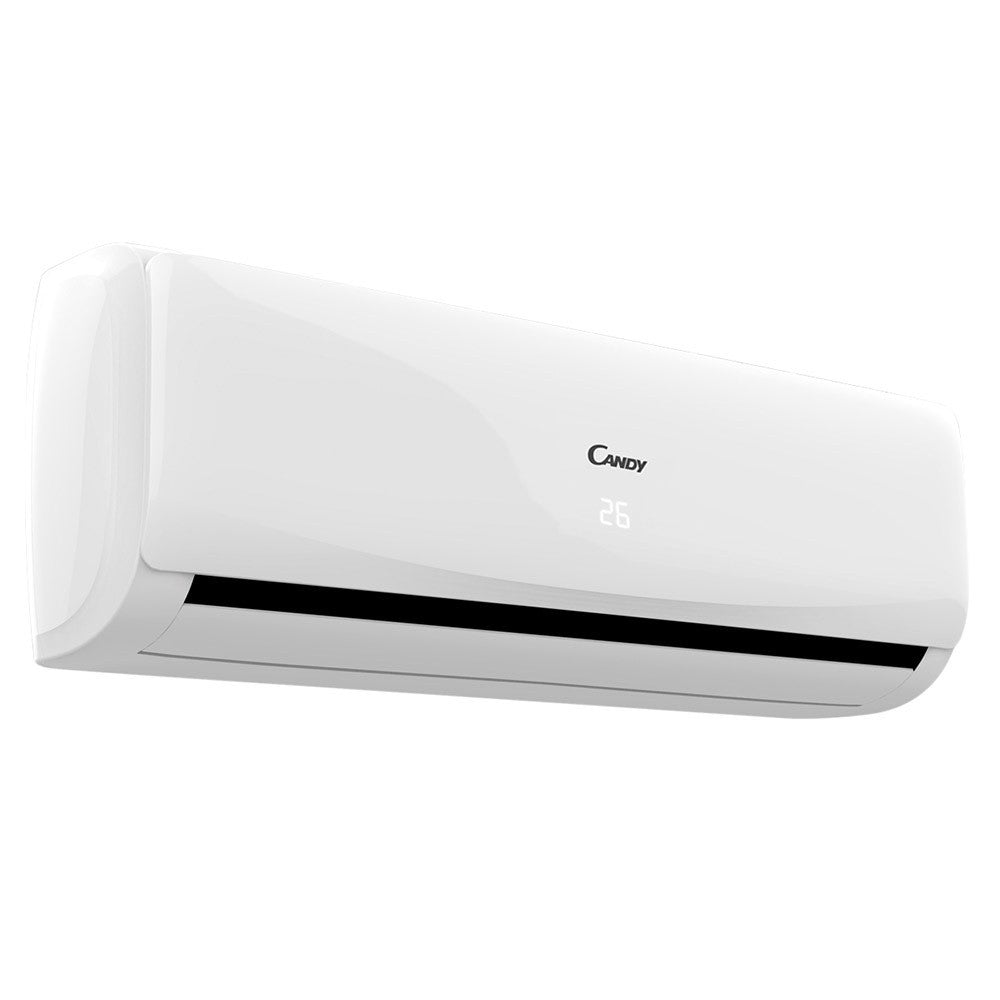 Candy 9000 BTU split air conditioner, white, with digital display and sleek design, ideal for home comfort.