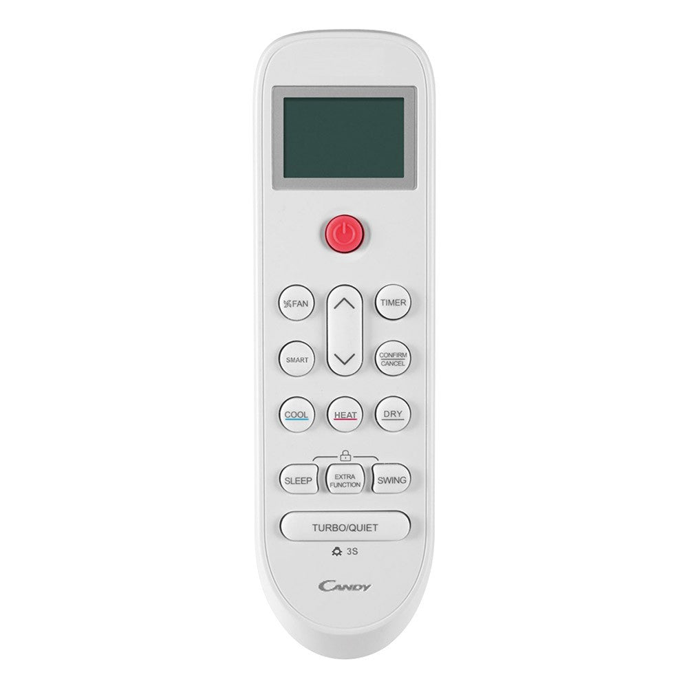 Candy air conditioner remote control with display and buttons for various functions.