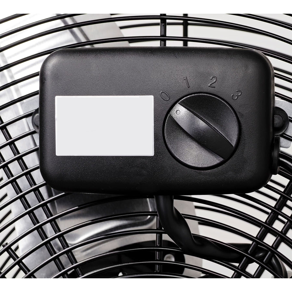 Controllo velocità del ventilatore industriale da pavimento, con manopola regolabile e impostazioni da 0 a 3.