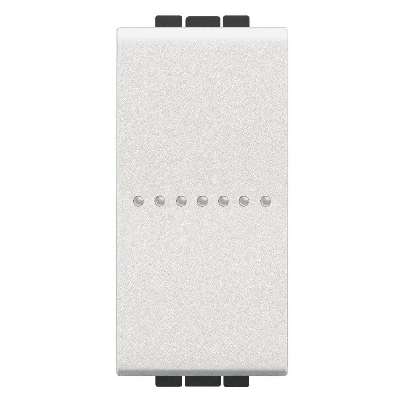 Bticino LivingLight white unipolar switch, 10A 1P, 1 module, sleek design for modern interiors.