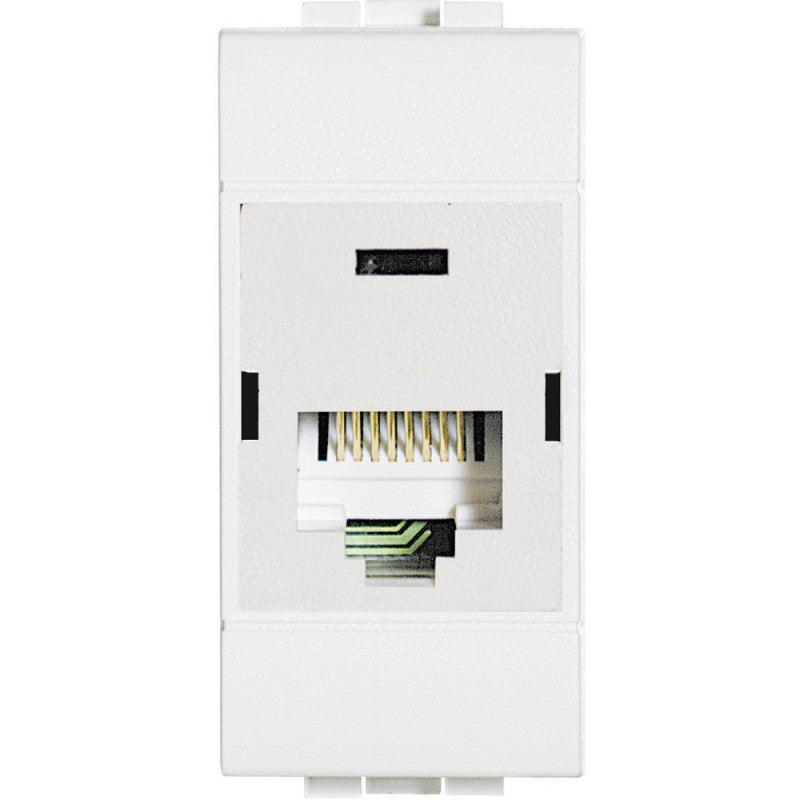 Bticino LivingLight RJ45 data socket for UTP category 5e, white, used for connecting PCs to network.