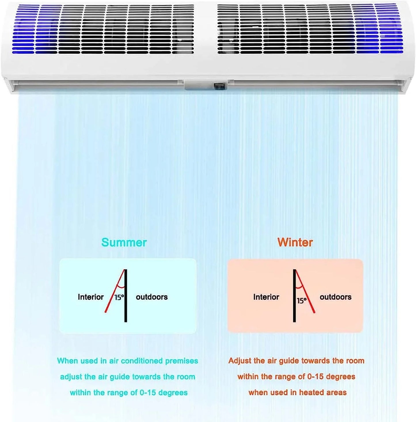 Diagram of air barrier showing summer and winter settings for optimal airflow adjustment.