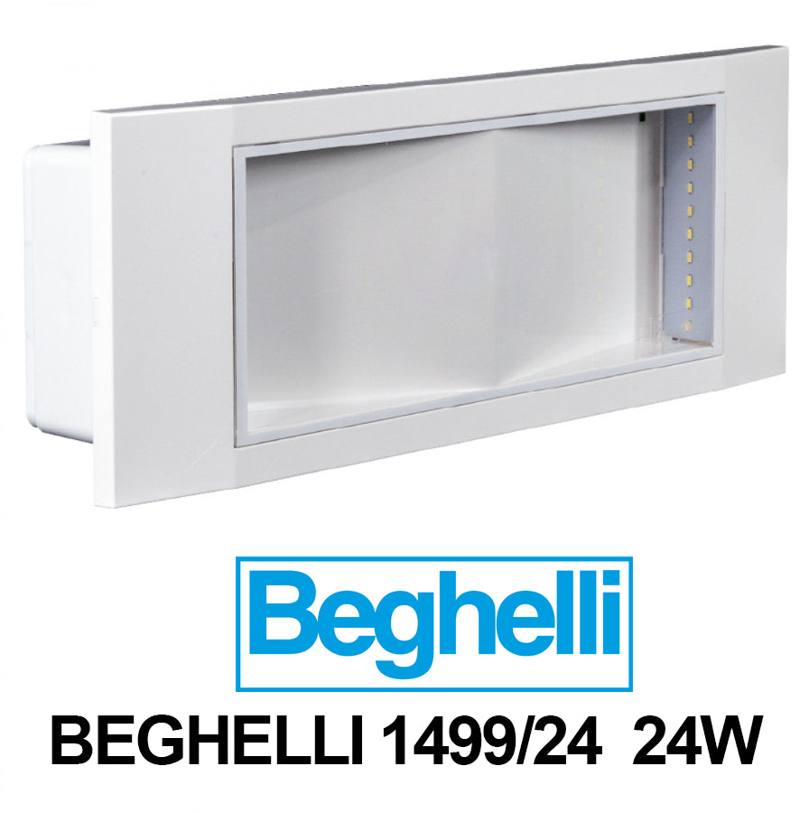 Lampada di emergenza Beghelli 1499/24 24W LED montaggio a incasso, design elegante e funzionale.