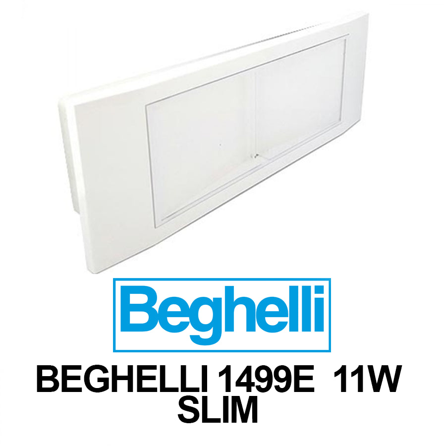 Lampada emergenza Beghelli 1499E 11W slim LED con alta autonomia e design innovativo.