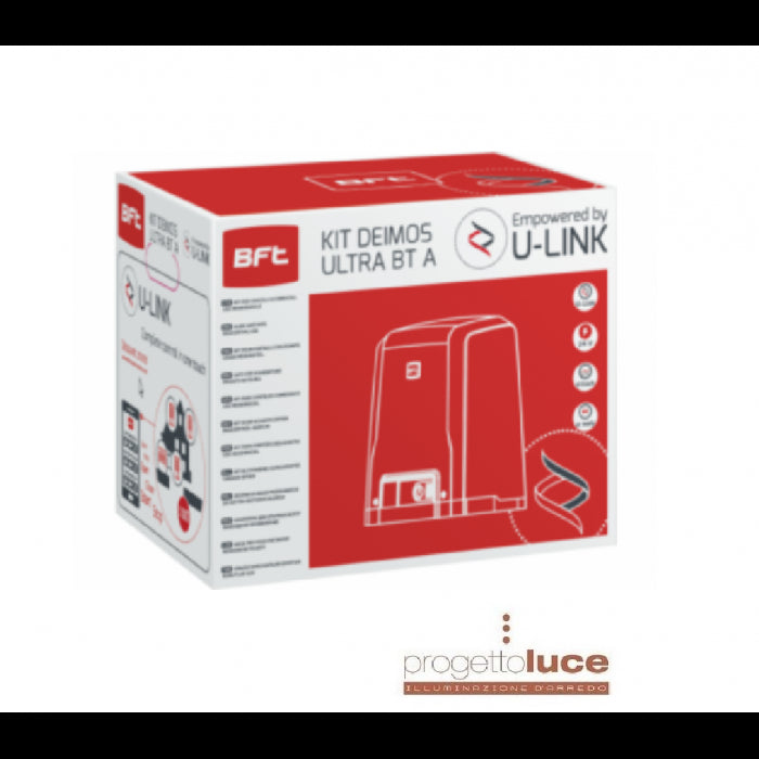 BFT Kit Deimos Ultra BT A packaging featuring U-LINK technology for sliding gate automation.