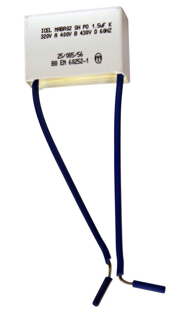 Finder condensatore per relè 02600, capacitivo, 1.5µF, 320V a 430V, per uso con relè serie 26.