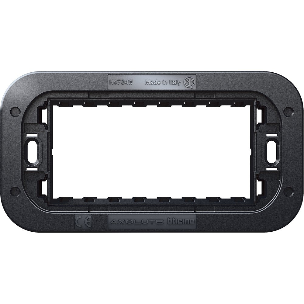 Supporto 4 posti Bticino Axolute H4704W, compatibile con scatole moduli di marca Bticino e altre.