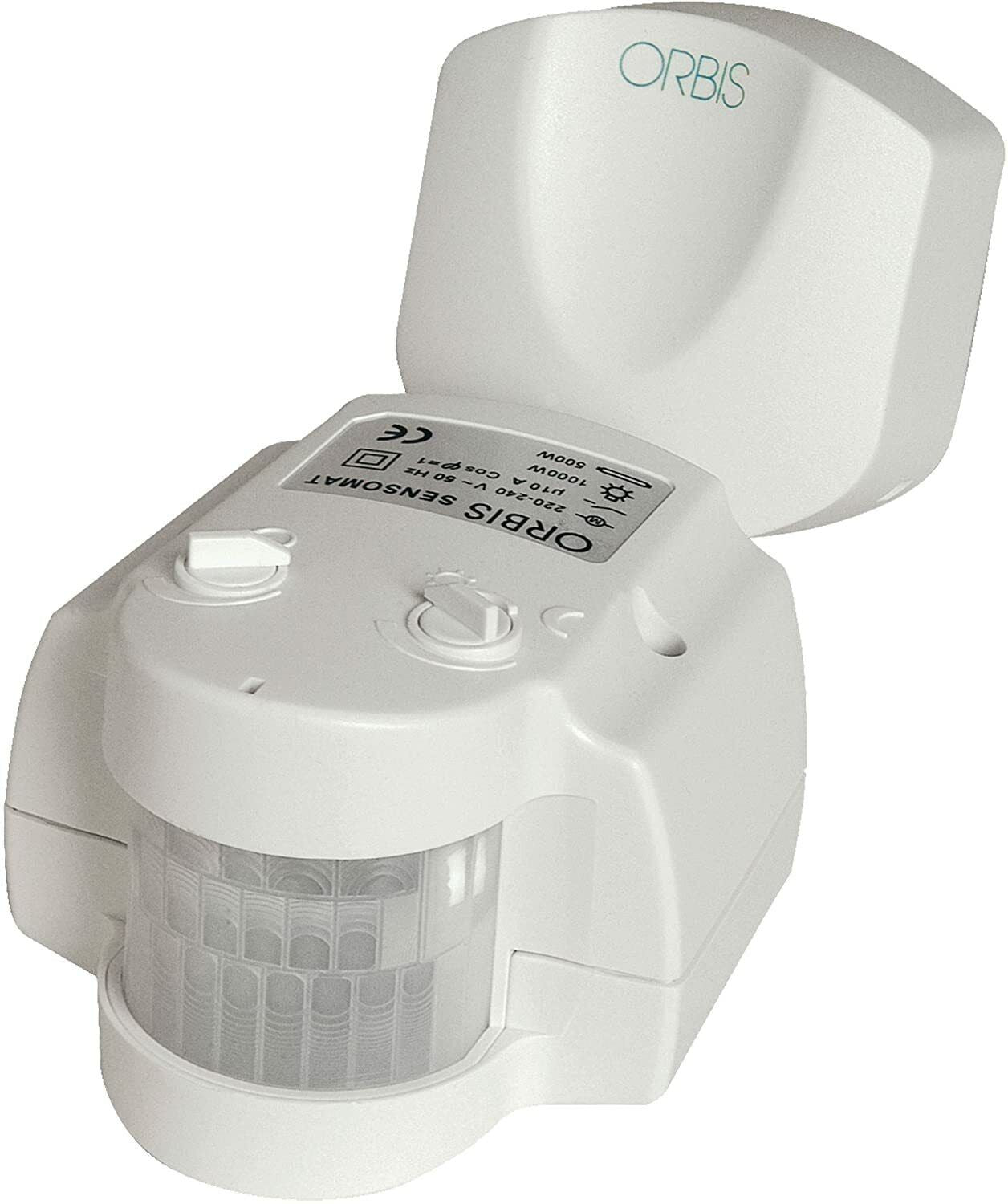 ORBIS OB132412 Sensomat motion detector with 180° detection angle and IP55 rating for outdoor use.