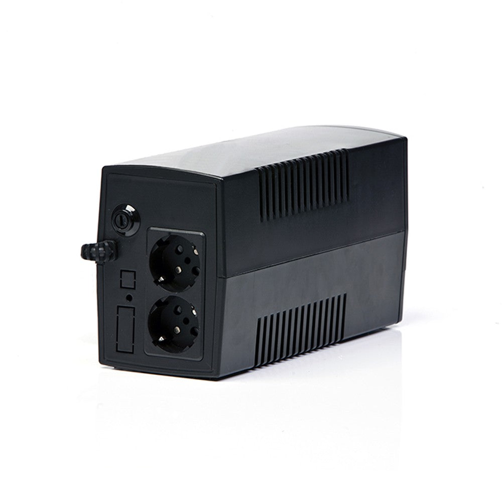MachPower 800VA/390W line interactive UPS with 2 Schuko outlets and power protection features.