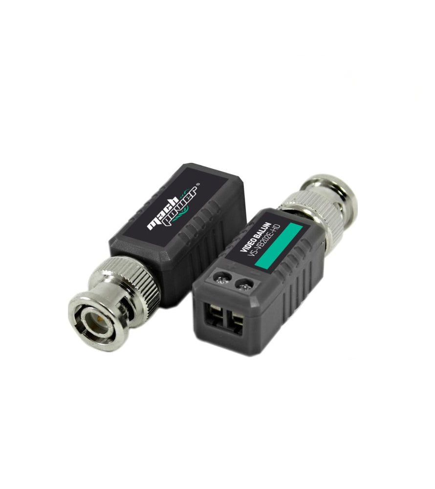 Mach Power VS-VB202E-HD video balun for HD CVI/TVI/AHD cameras, black design, up to 450m transmission distance.