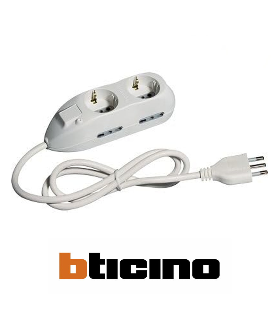 Bticino Multipresa Mini6 with 2 Schuko sockets and power cord, ideal for home and office use.