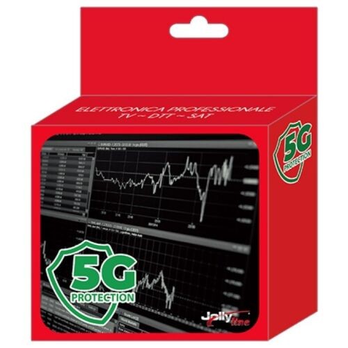 5G protection packaging for professional TV, DTT, and SAT electronics with graphical data display.