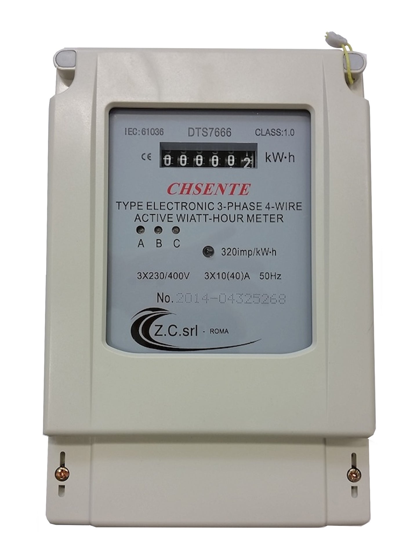 Contatore di energia elettrica trifase Z.c. DTS7666 con display a 6 cifre e uscita impulsi.