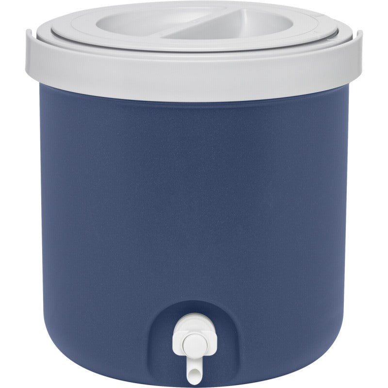 Mobicool T05 portable thermodispenser in blue, features removable lid and 5L capacity for outdoor use.