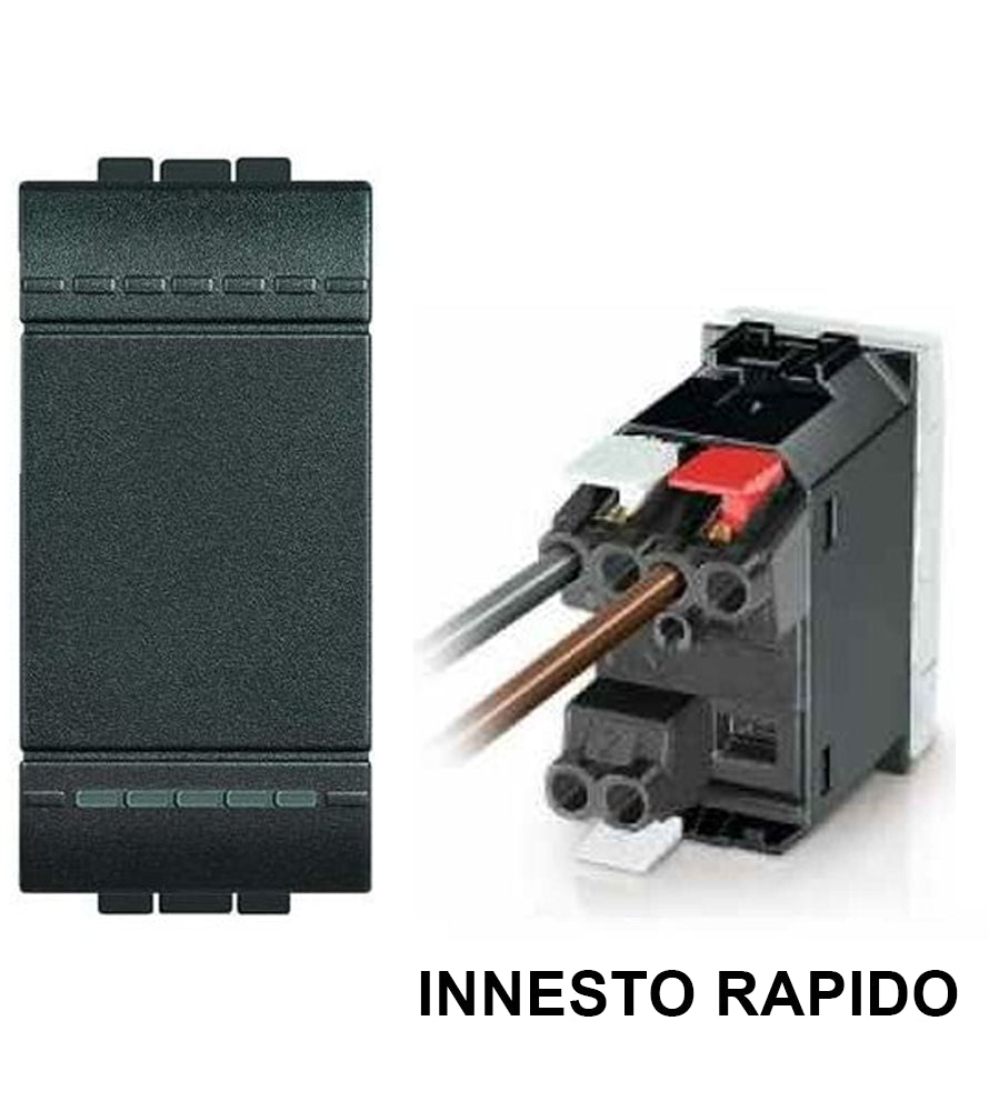 Bticino Living Light L4003A deviator switch in anthracite with quick connection terminals for 250Vac and 16A.