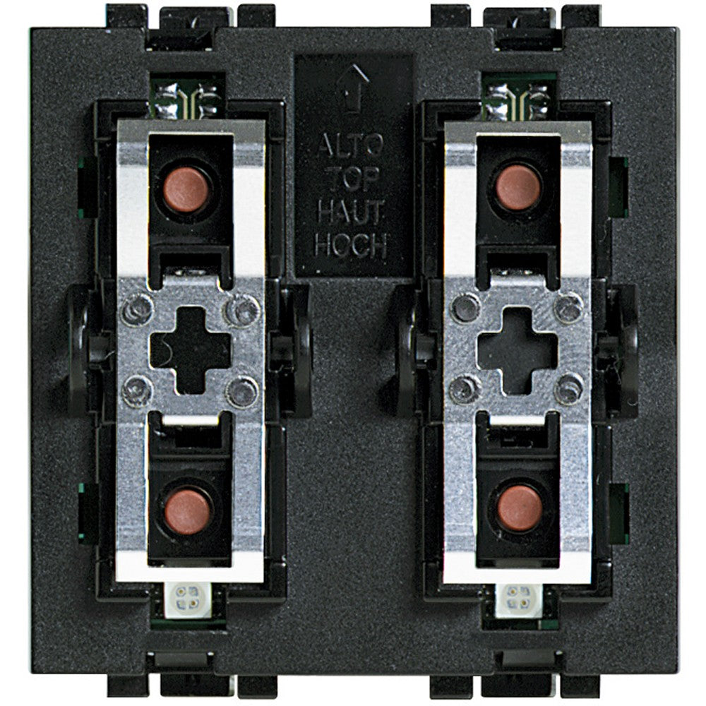 Bticino LivingLight double actuator switch for single and double load control, compatible with 27Vdc systems.
