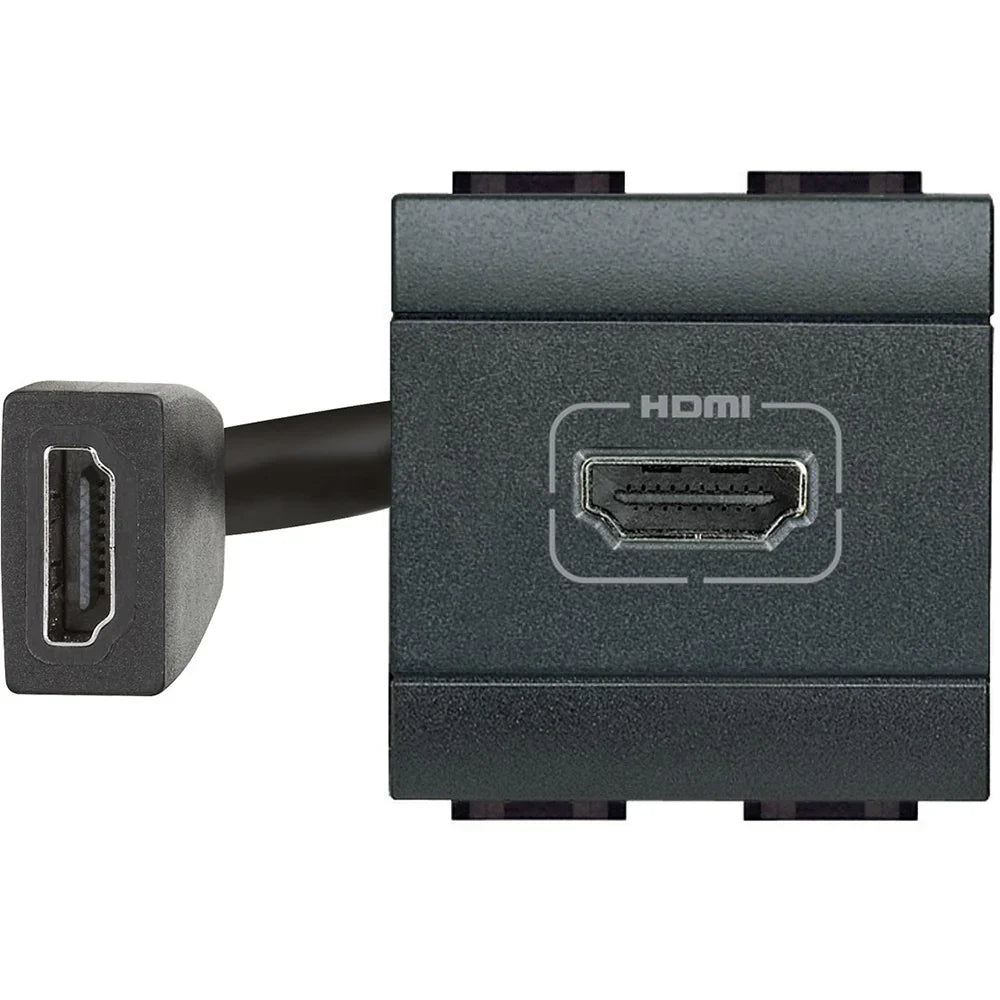Presa HDMI BTicino Livinglight L4284 - Design Elegante Grigio Antracite, HDMI 2.0, 2 Moduli