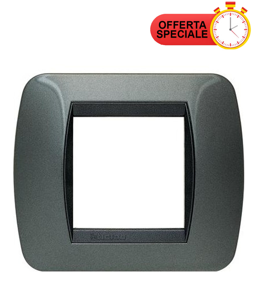 Living Light Placca 2 posti acciaio L4802AC, placca 2 moduli in acciaio scuro, metallo, design moderno.