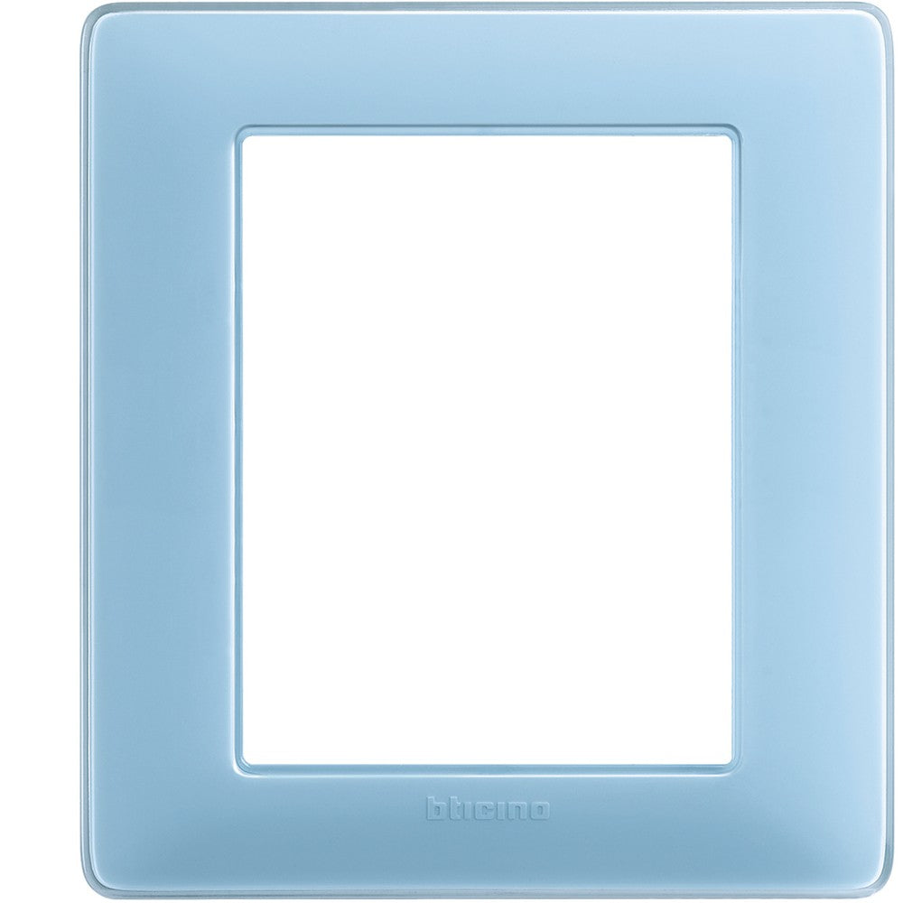 Matix 3+3 moduli frame in turquoise tech polymer by BTicino, dimensions 132mm x 120mm.