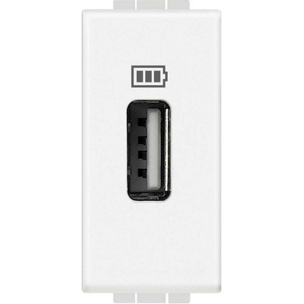 BTicino Livinglight USB data connector N4285C1, white USB charger 230 Vac, modern and sleek design.