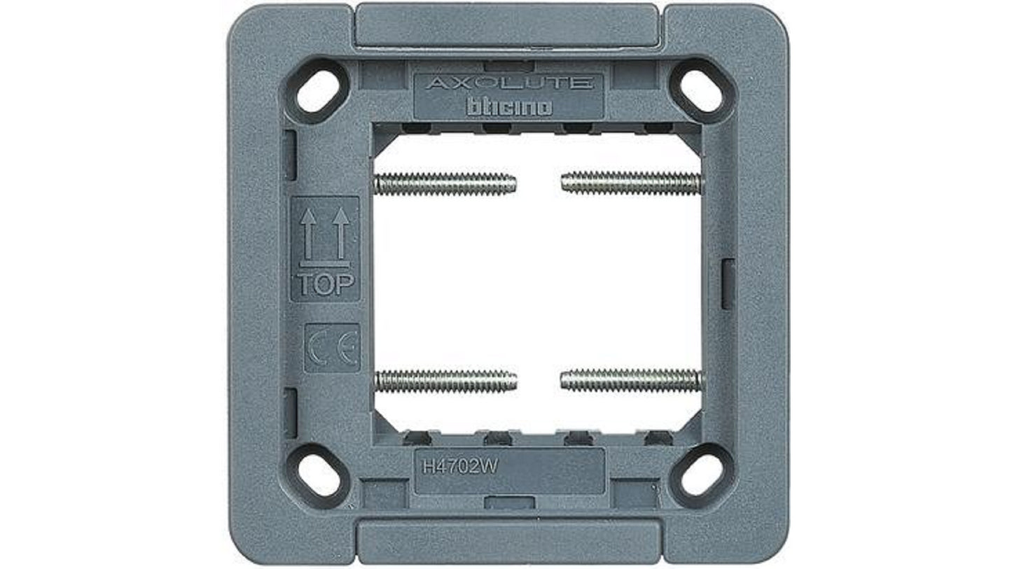 Supporto 2 posti Bticino Axolute AIR H4702W, compatibile con placche Bticino e scatole da 2 moduli.
