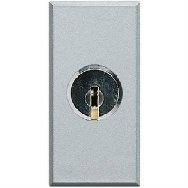 Bticino Axolute key switch 2P 16A in silver finish, compatible with unique removable keys for secure operation.