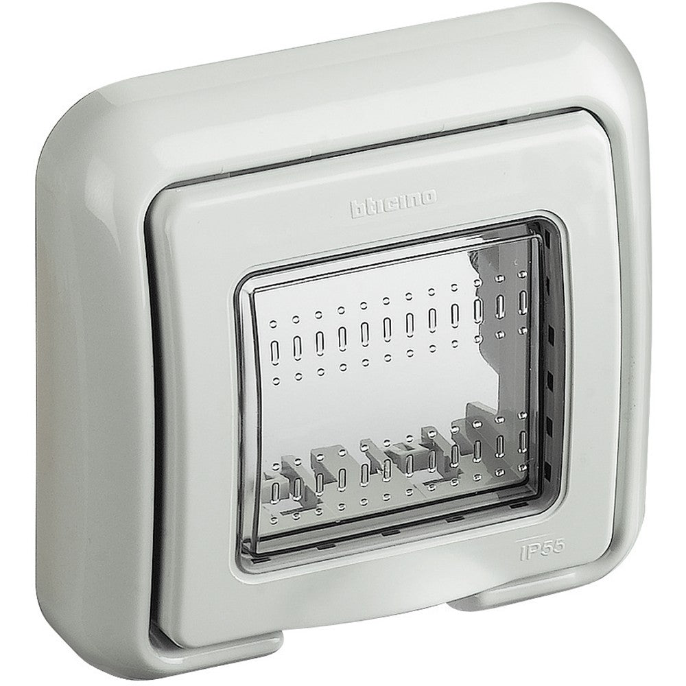 BTicino Idrobox IP55 enclosure in gray, designed for embedded installation with 2 modules.