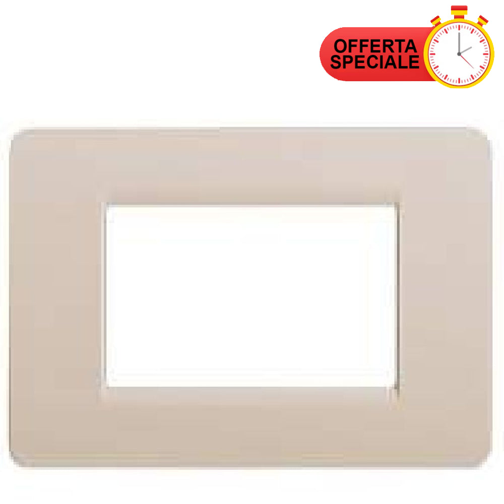 BTicino Matix Placca 3 Posti Corda AM4803CD switch plate in beige color with special offer badge.