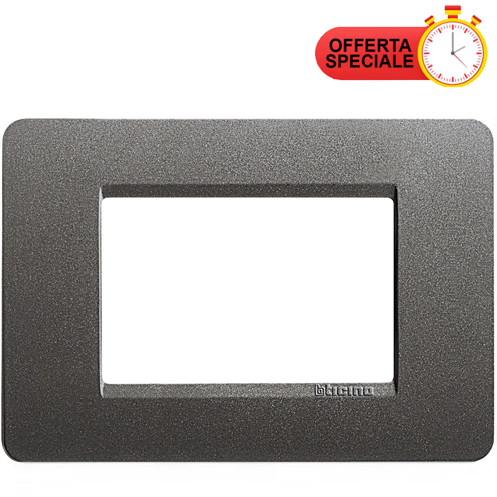 BTicino Matix Placca 3 Posti Iron AM4803IR in dark iron finish, perfect for modern interiors.