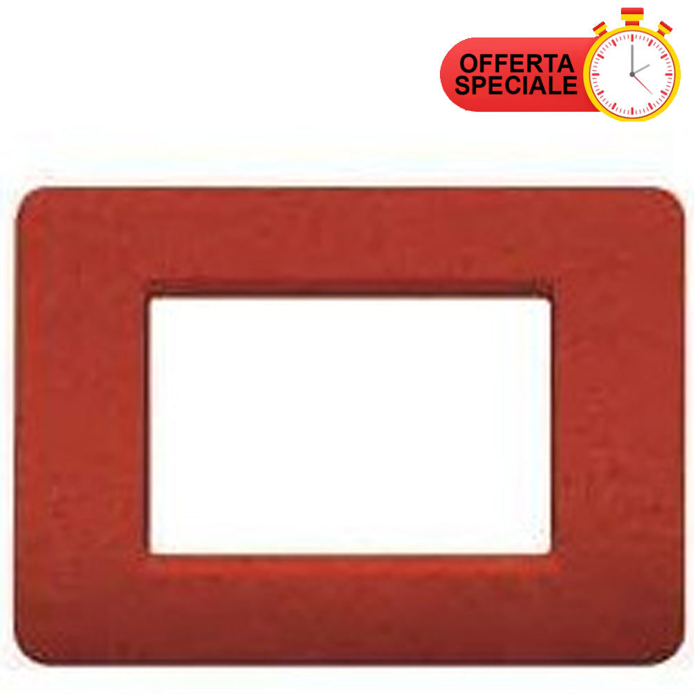 BTicino Matix Placca 3 Posti Terra AM4803ST in red with special offer label.