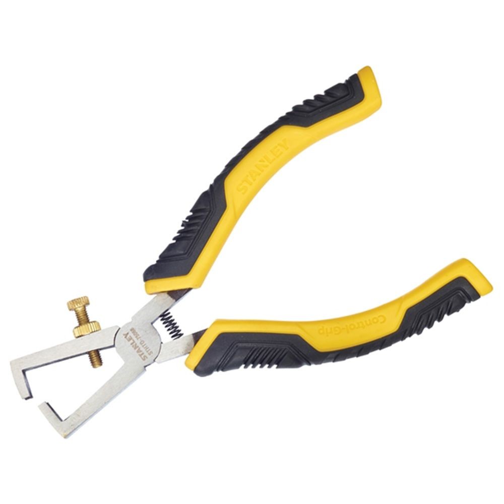 Stanley Tools ControlGrip wire stripper with ergonomic handle and precision ground jaws for durability.
