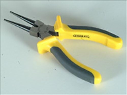 Pinza a becco rotondo 150mm con manico giallo e grigio, ideale per lavori di precisione e fai da te.