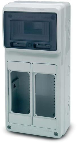 Quadro vuoto IP65 506x230x150 mm, serie 18, compatibile con diversi moduli, grado di protezione IK8.