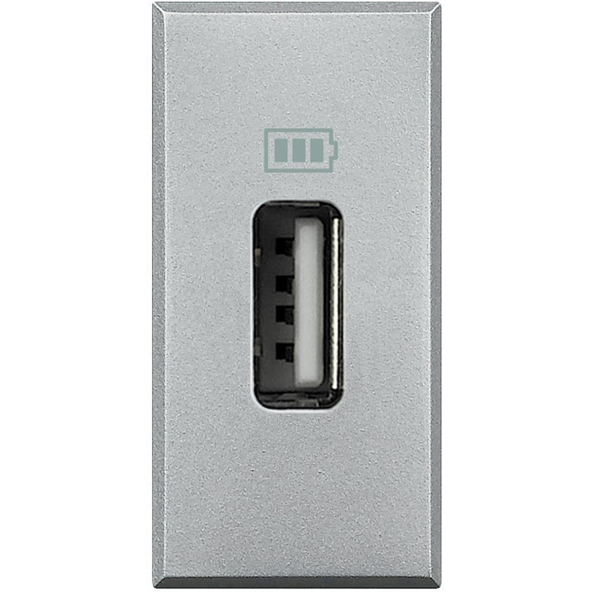 Caricatore USB Bticino Axolute Chiara HC4285C grigio chiaro, ricarica 5V, 750mA per smartphone e tablet.