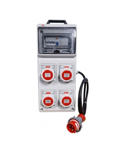 Quadro asc 4Pres IP55, industrial electrical panel with 4 sockets, 16A, IP67, suitable for heavy-duty use.