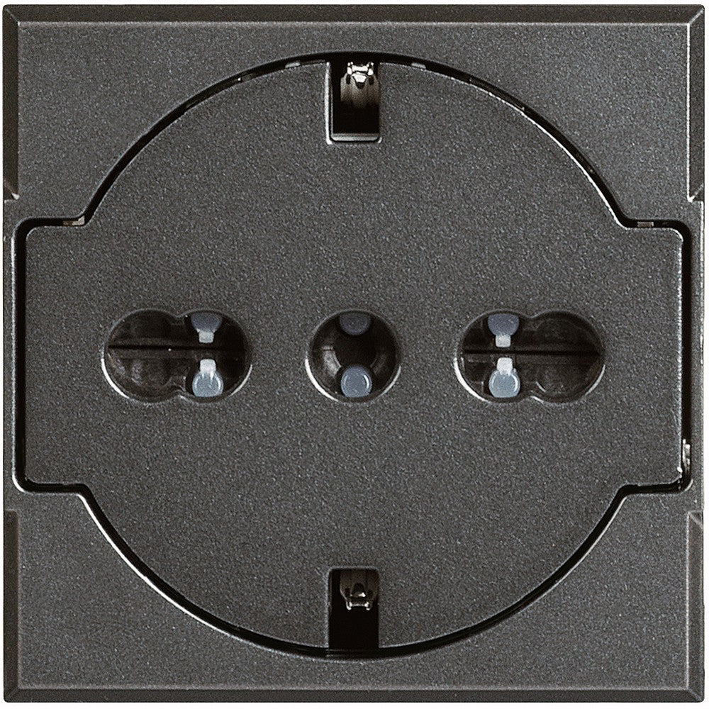 Bticino Axolute flat socket 2P+T for German and Italian plugs in black, safe and modern design.