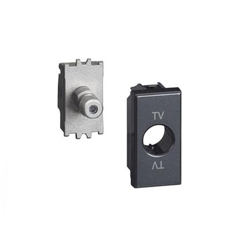 Presa TV e Sat Bticino Axolute con connettore tipo F, ideale per impianti satellitari. Marchio BTicino.